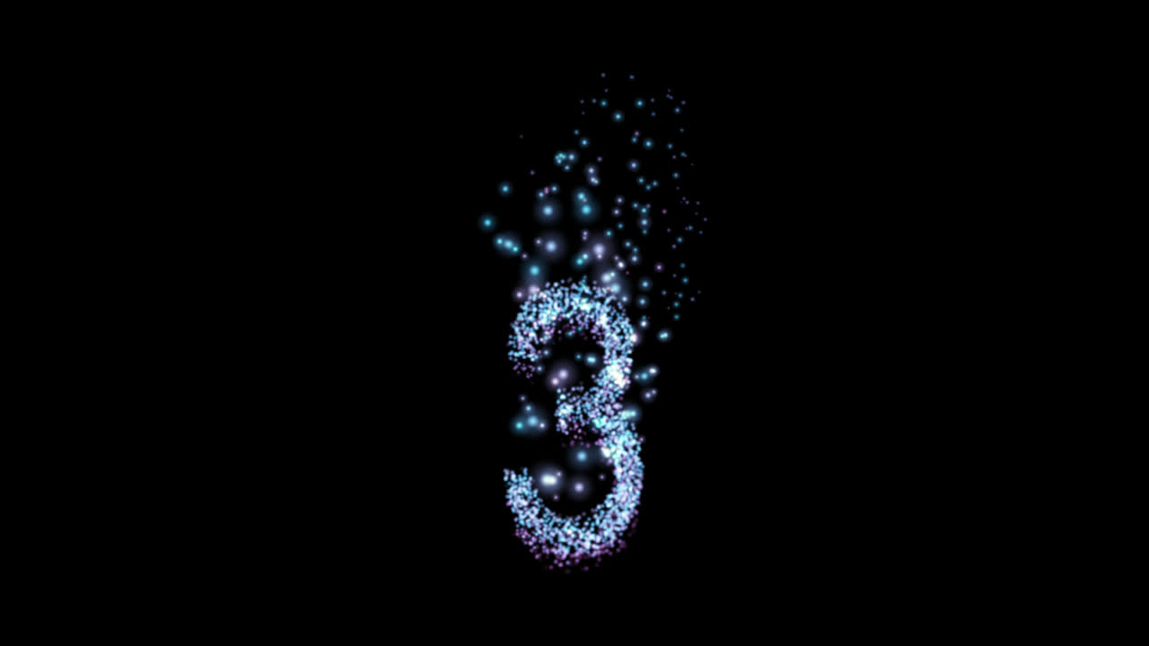 Numero tre di particelle blu luminose su sfondo trasparente