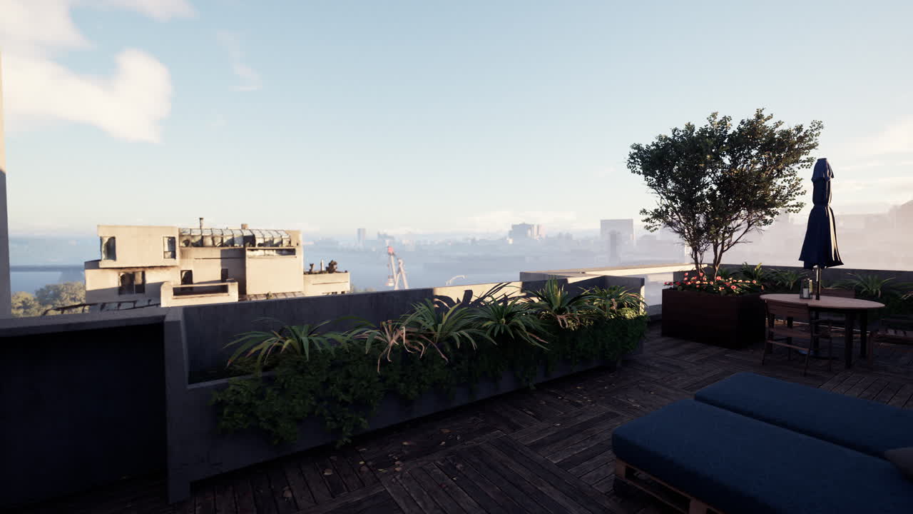 vista desde el techo del horizonte de la ciudad al atardecer