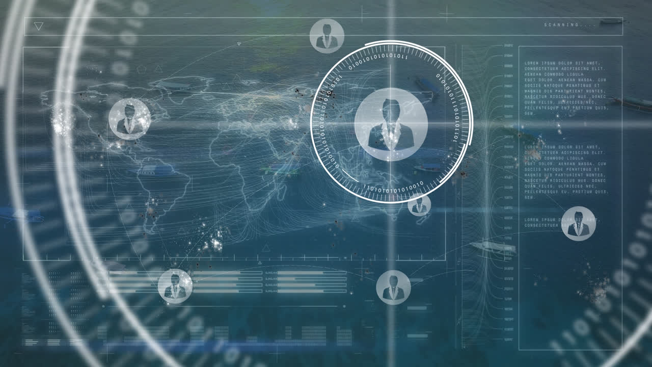 animación de los iconos de perfil y interfaz con procesamiento de datos contra fondo azul