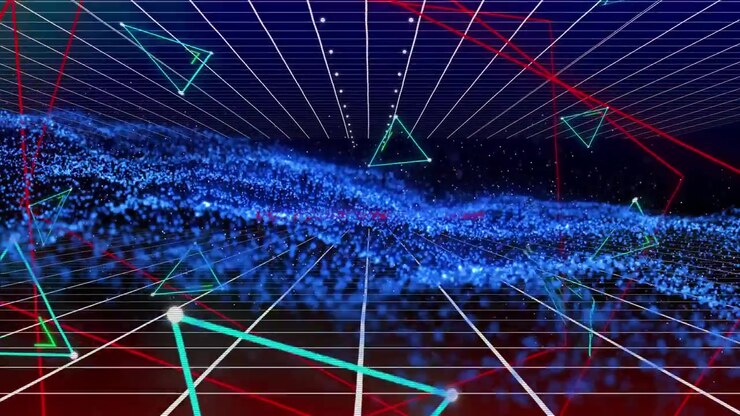 Animation of network of connections with glowing spots and data processing