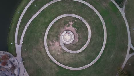 top down view over doug sahm hill summit, scenic spot in austin, texas - drone shot