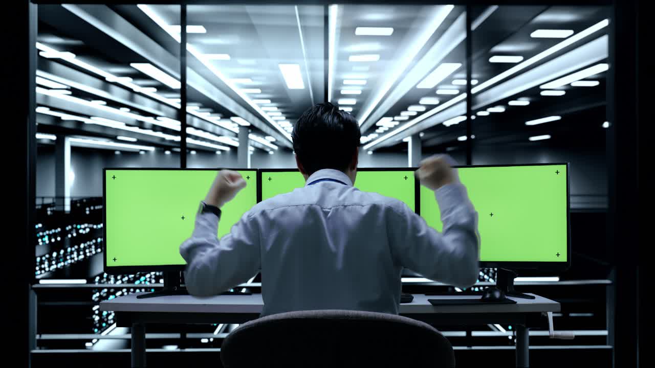 empleado exitoso de la sala de servidores