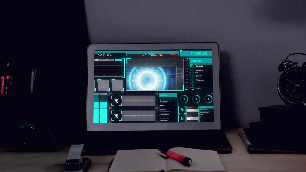 animación del procesamiento de datos en la pantalla de la computadora.