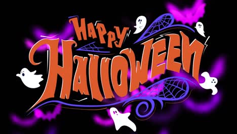 Animación-De-Texto-De-Feliz-Halloween-Sobre-Fantasmas-Y-Murciélagos