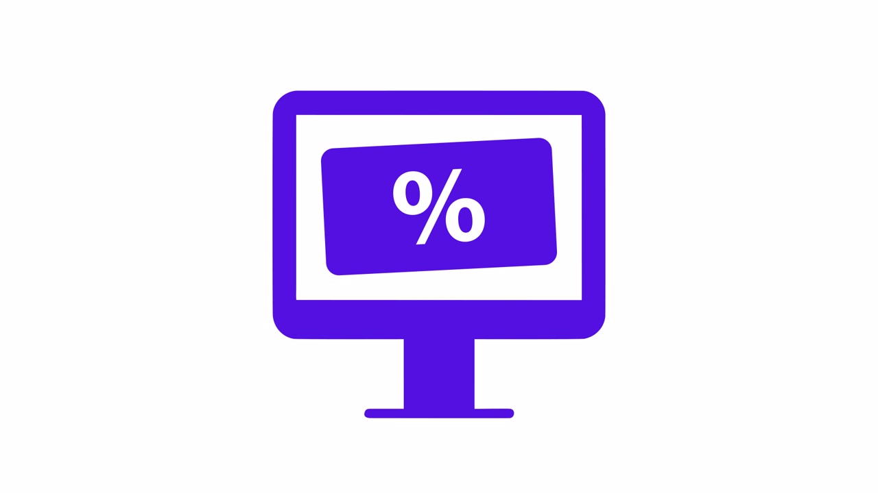 Animated Computer Monitor Icon Displaying a Percentage Symbol