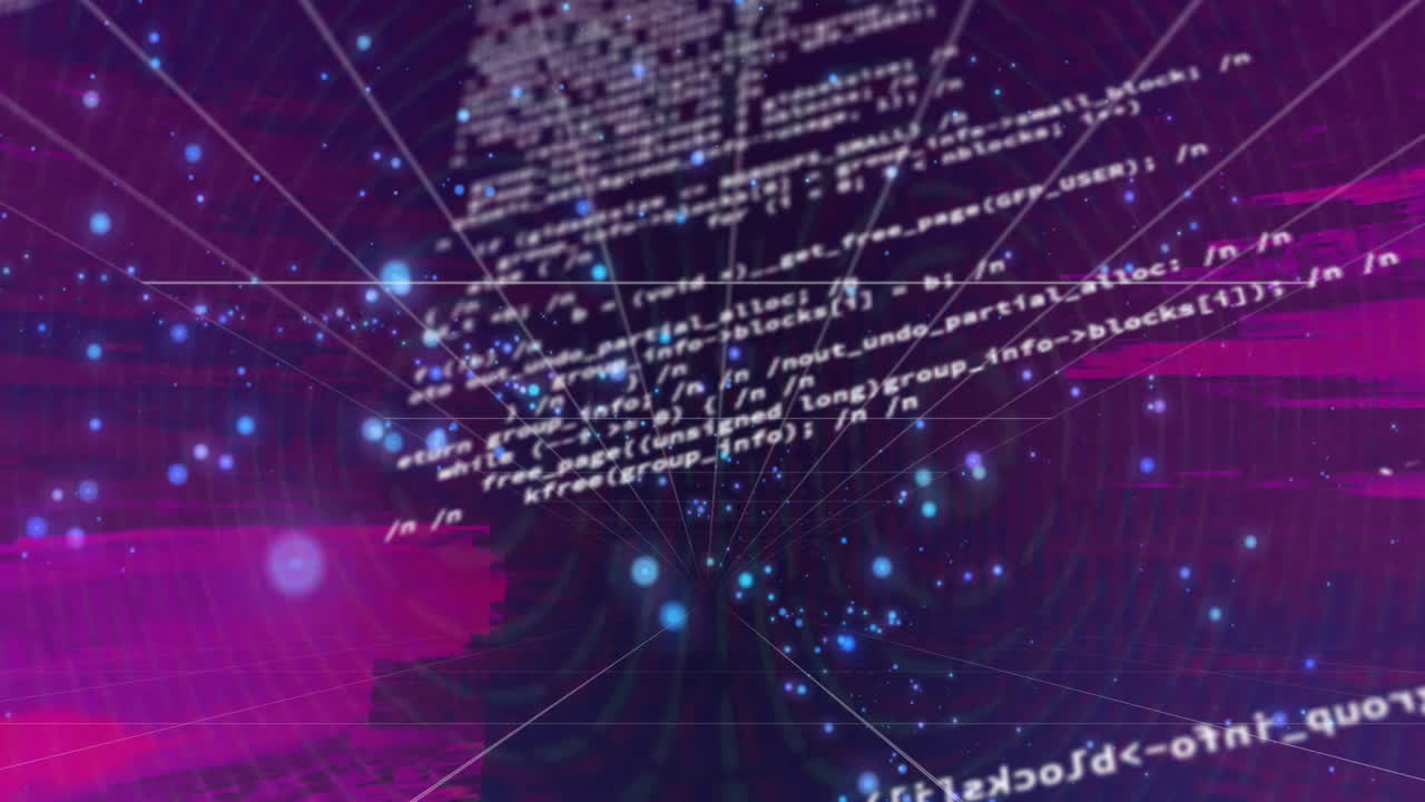 Animation of data processing over grid and dark bakground