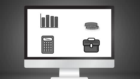 Animation-of-a-computer-screen-showing-social-icons-on-white-background