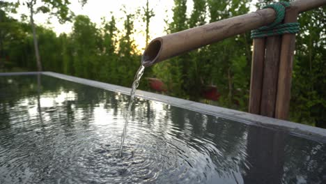 bamboo water fountain at japanese garden