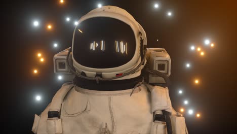 astronaut surrounded by flashing neon lights. music and nightclub concept. 3d animation of a seamless loop