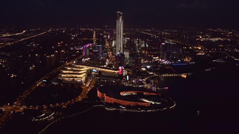 cbd buildings by jinji lake at night in suzhou, china.