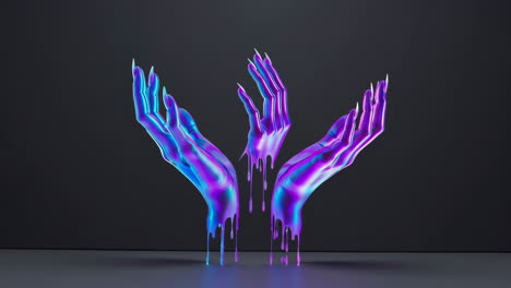 iridescent melting hands with neon glow