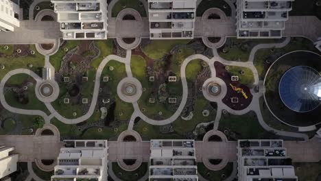 aerial view of rooftop garden residential complex