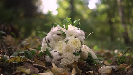 wedding bouquet of white roses and cotton