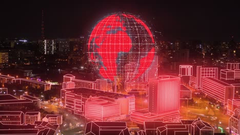 planeta rojo en el fondo de la ciudad. infografías rojas