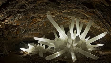 majestic crystal formations illuminated in an underground cave, showcasing the stunning natural beauty and geometric complexity of mineral structures