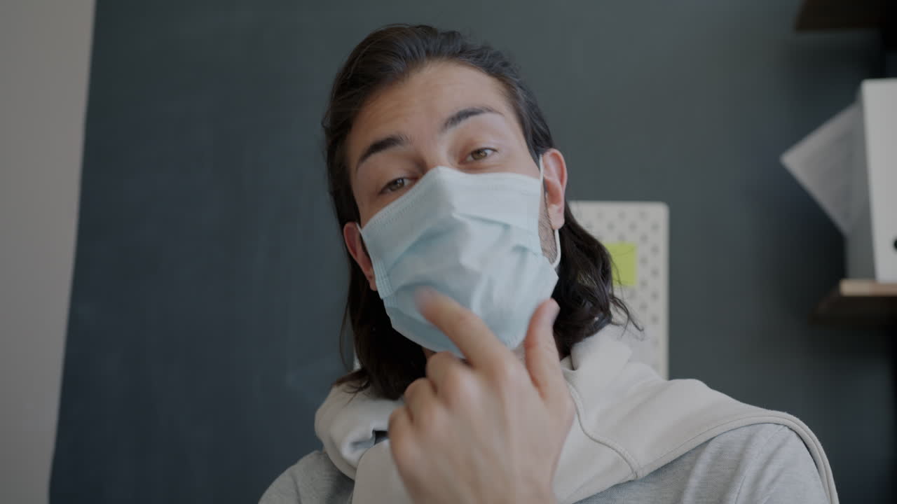 Man Wearing Face Mask in Office