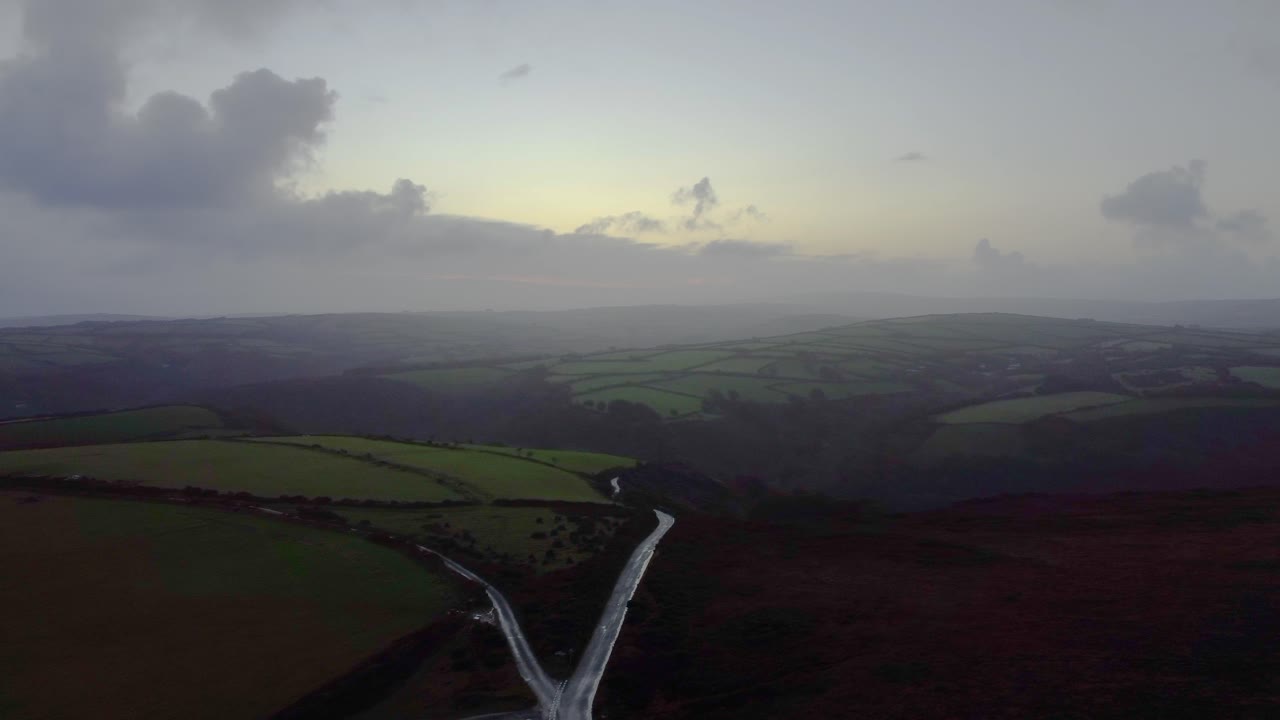Aerial View of Beautiful Cornwall Countryside at Sunset