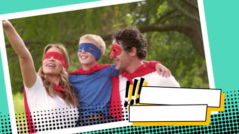 familia de superhéroes en el parque