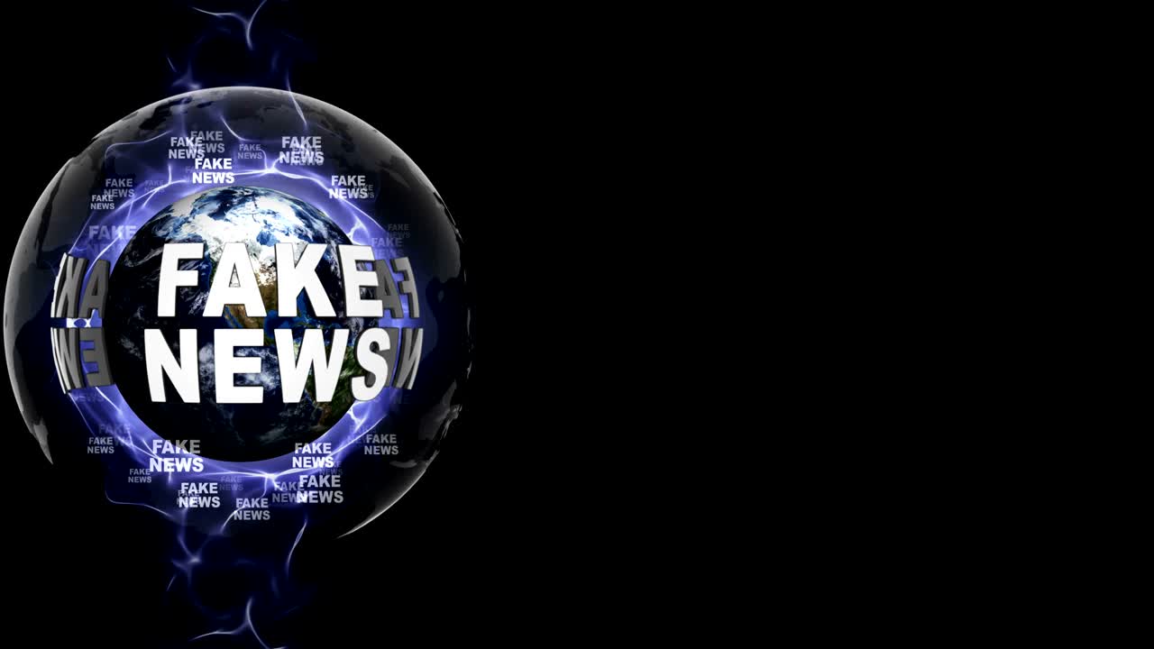 animación de texto de noticias falsas alrededor de la tierra, con canal alfa, renderización, fondo, bucle