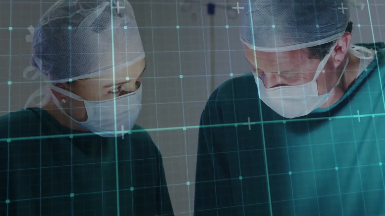 수술실에서 다양한 외과 의사들을 위한 라인의 애니메이션