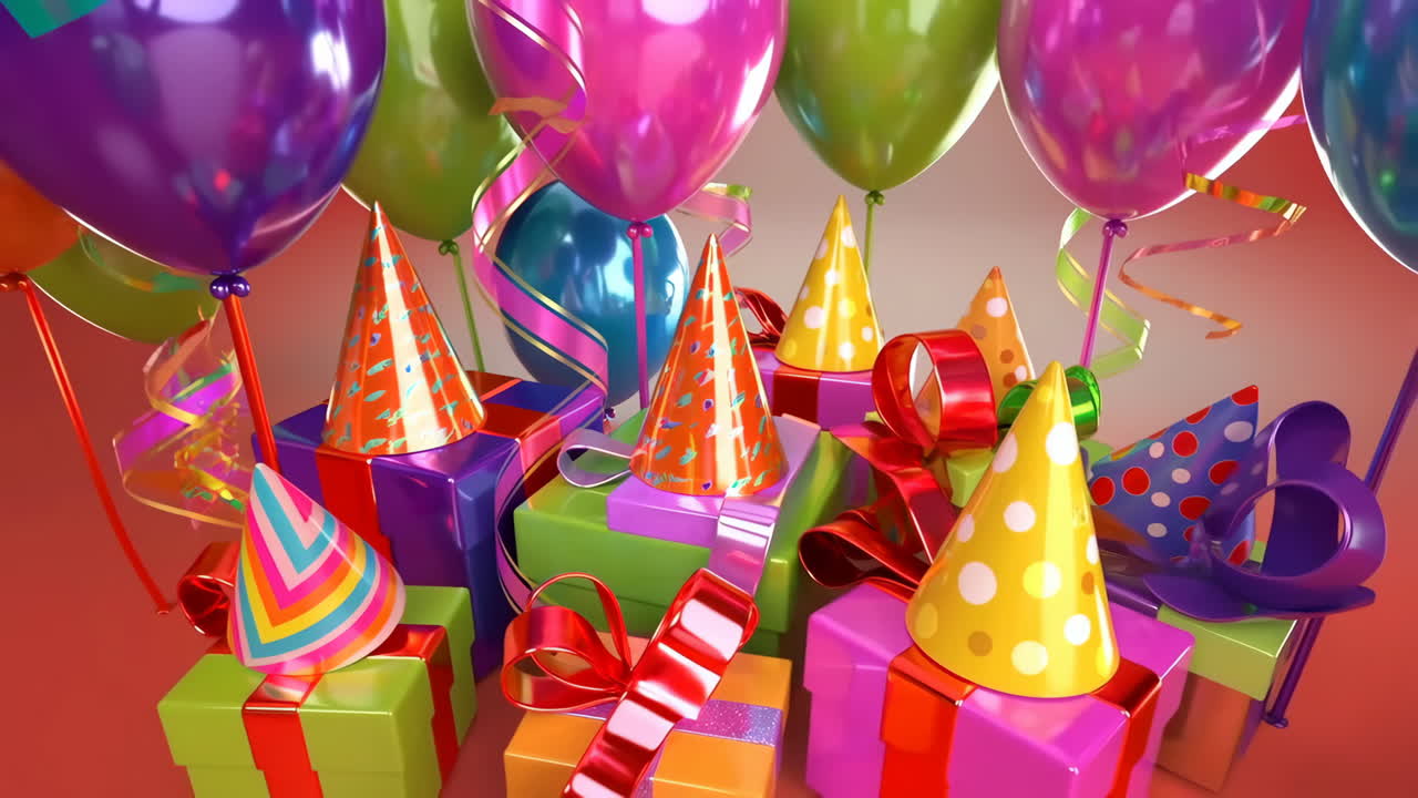 Colorful Birthday Party Celebration with Gifts and Balloons