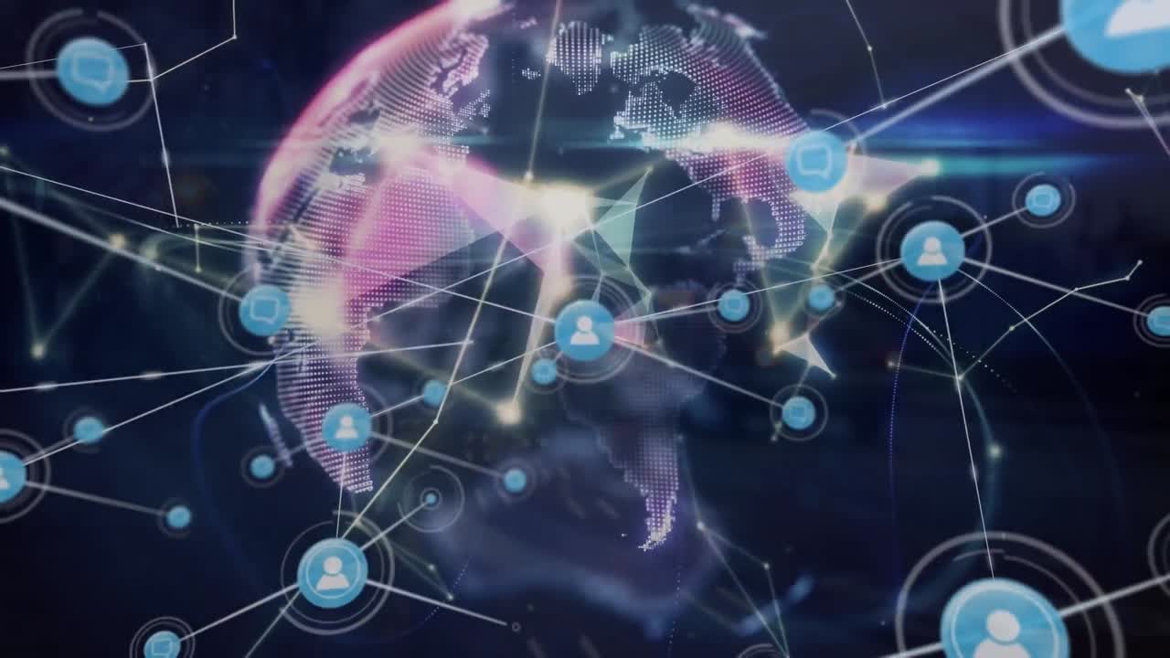 전 세계 사람들과의 연결 네트워크의 애니메이션 아이콘