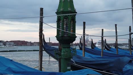 post in parked gondola, pan right slow motion shot