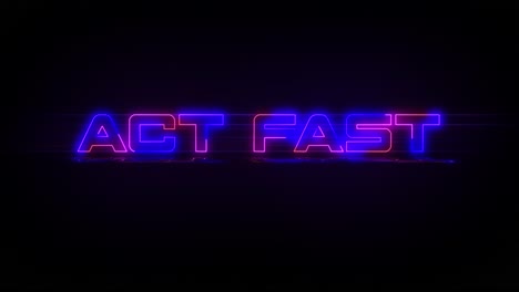 flashing act fast electric blue and pink neon sign flashing on and off with flicker, reflection, and anamorphic lights in 4k