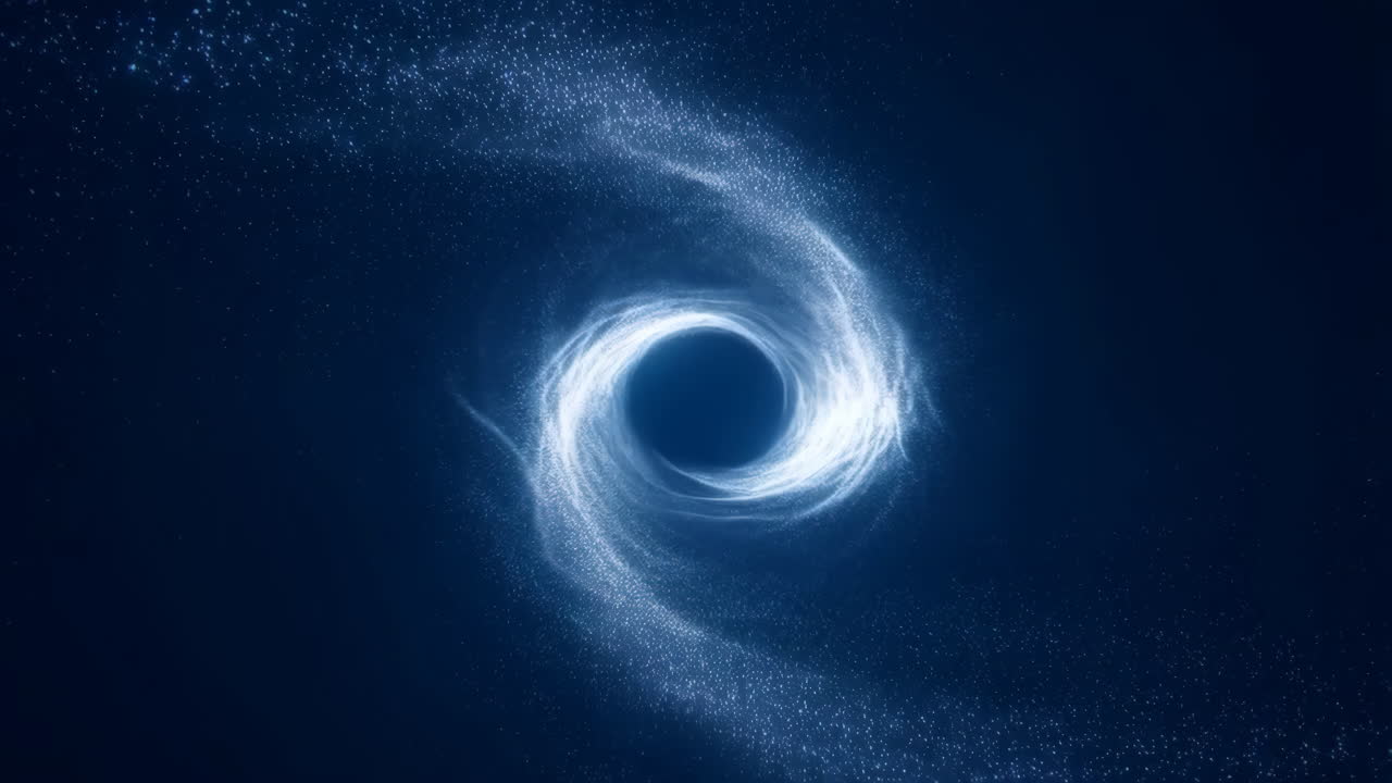 Cosmic Vortex of Swirling Blue Light Particles in Deep Space