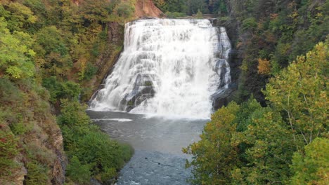 aerial video of ithaca falls waterfall in upstate new york