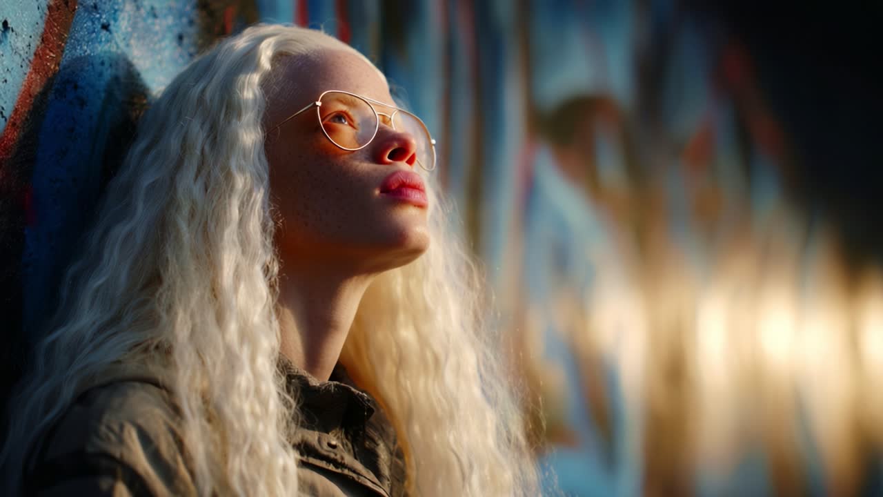 A stunning portrait of an individual with unique features, showcasing beautiful light and vibrant colors against an artistic background, emphasizing individuality and self-expression