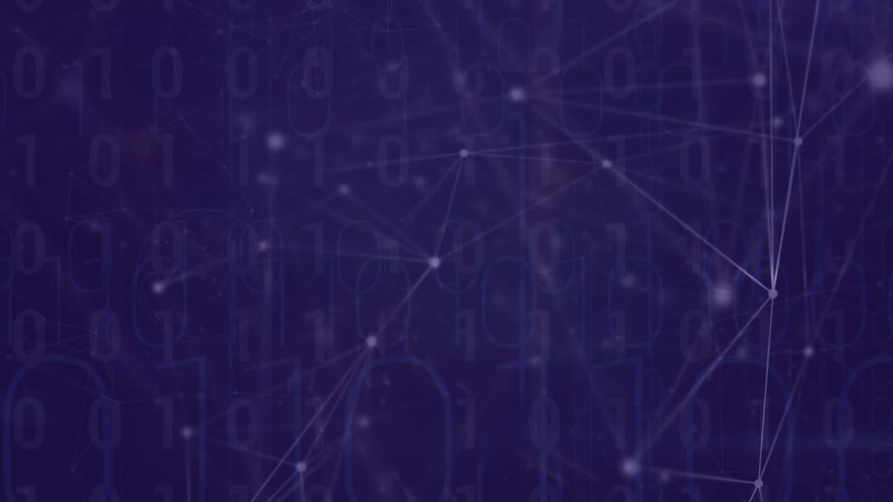 animación de la red de conexiones y codificación binaria sobre fondo azul