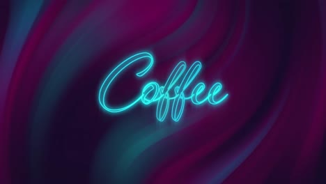 animation of illuminated coffee text over abstract moving patterns