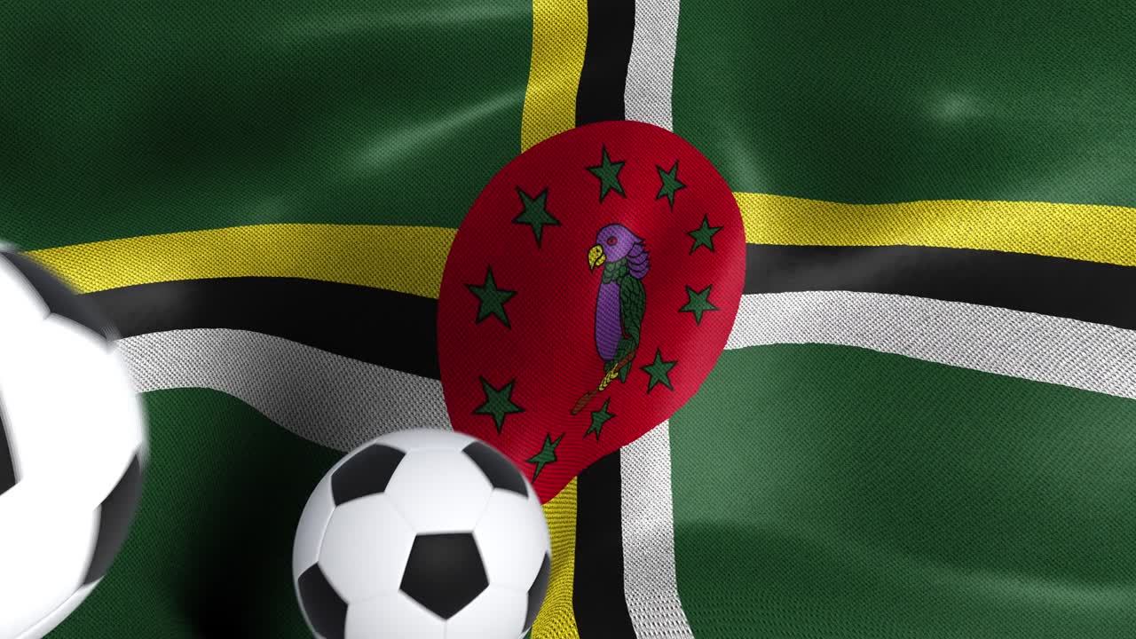 bandera de dominica con pelotas de fútbol