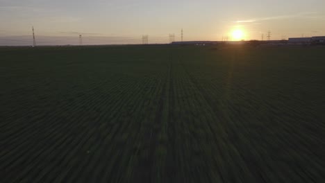 Campos-Verdes-De-Sobrevuelo-Aéreo-En-La-Naturaleza-Durante-La-Puesta-De-Sol-Dorada