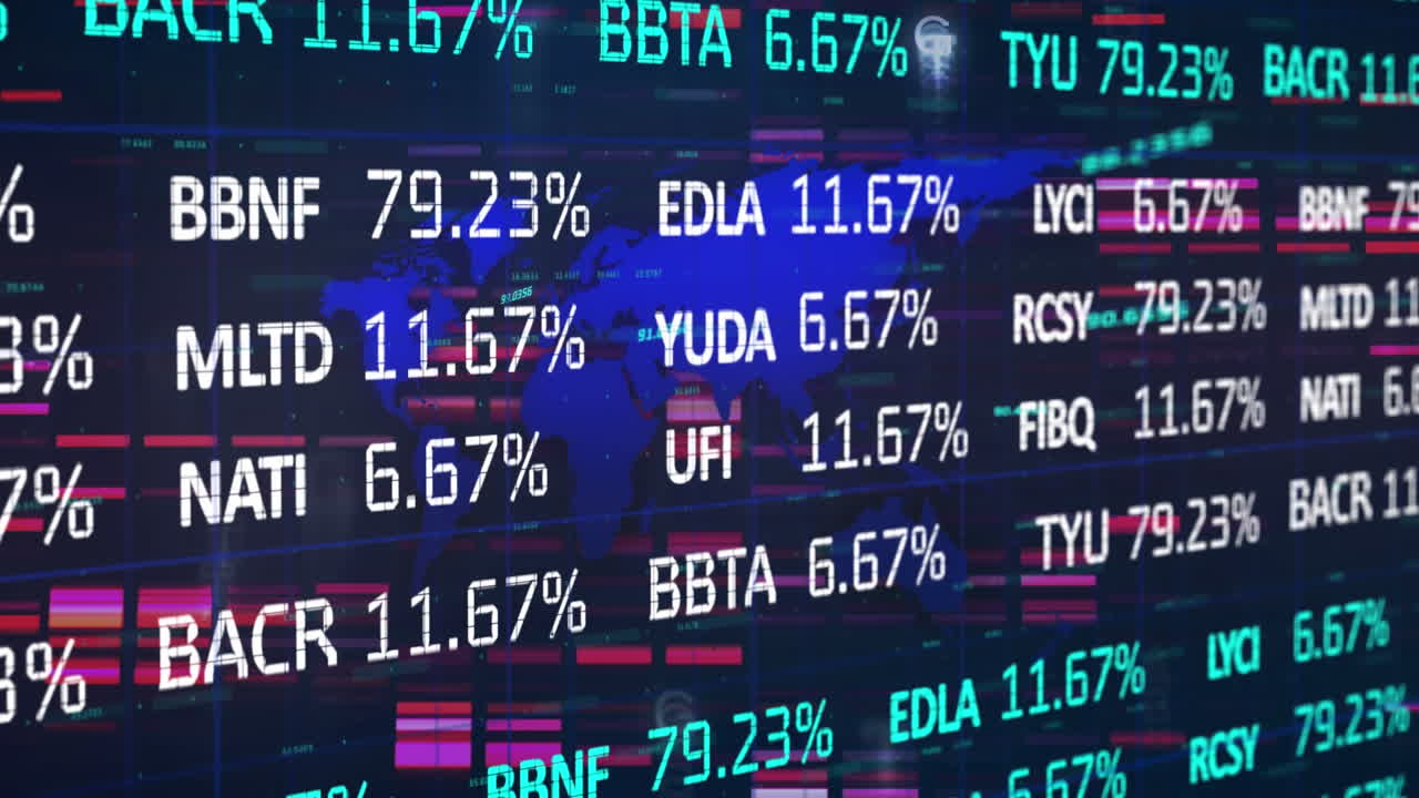 Animation of statistics and financial data processing over reindeer stock