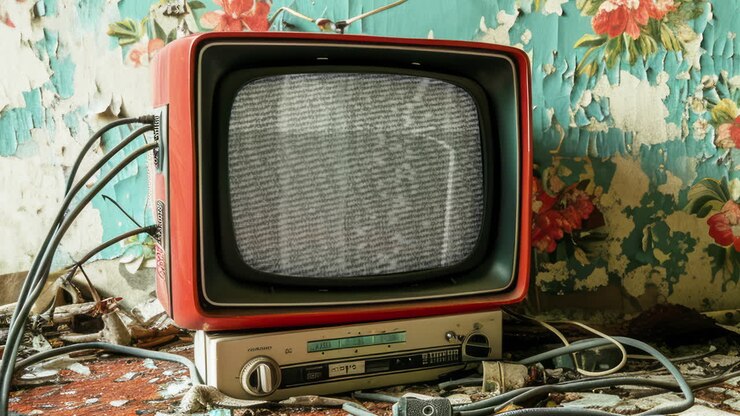 AI retro Television sets with overlayed film glitch textures
