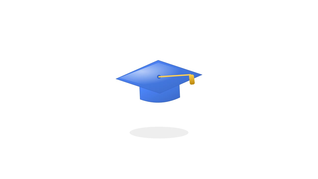 Tocco di laurea blu che fluttua su sfondo bianco