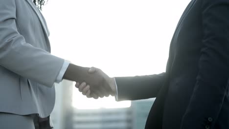 business handshake on street against sunset