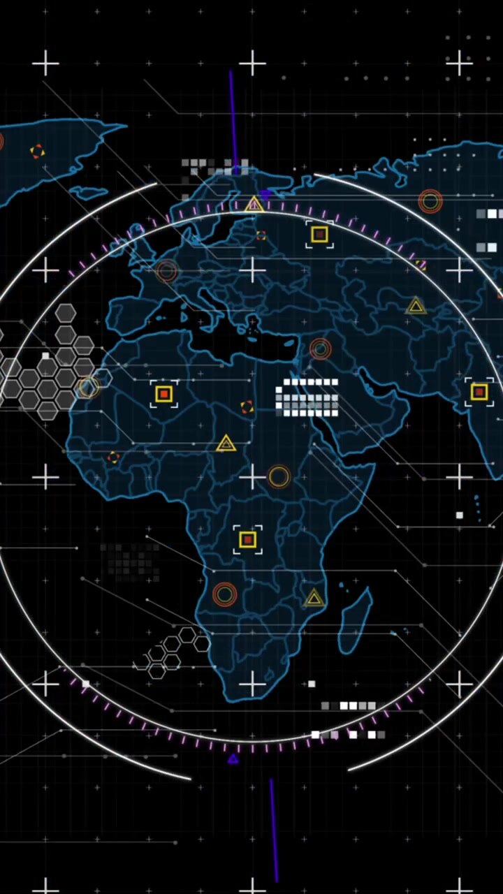 Animation of scope, markers and data processing over world map