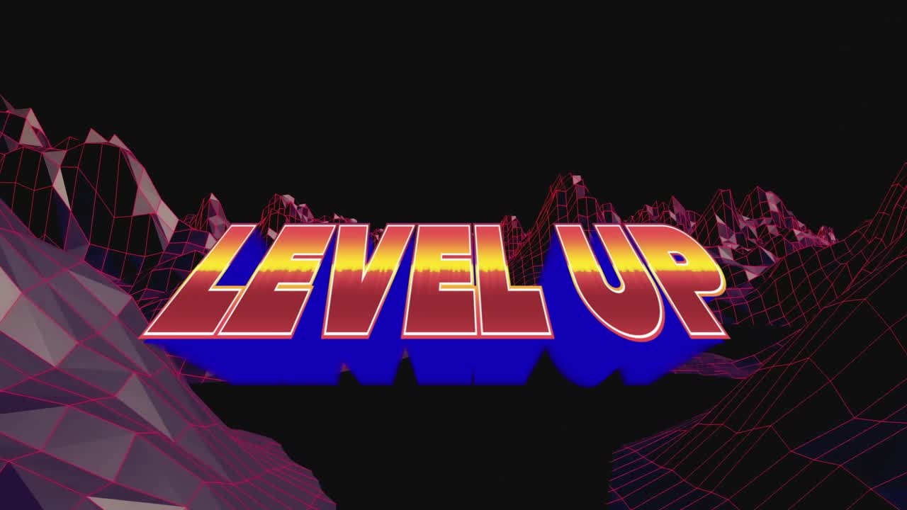 Animation of level up in metaverse space on black background