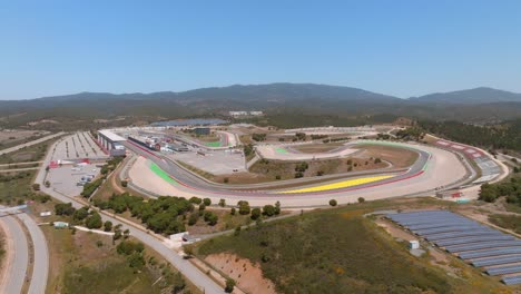 portimao circuit race track and solar panels, algarve portugal, aerial establishing