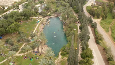 aerial view of a natural pool and park in ein gedi, israel