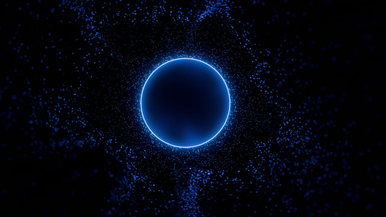 Abstract Blue Glowing Circle with Swirling Particles