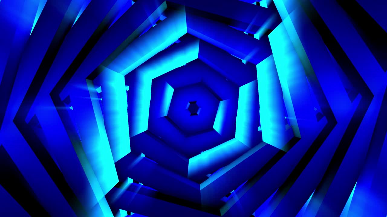 vuelo en túnel de figuras en forma de espiral giratorias con colores cambiantes, bucle sin costuras. movimiento. movimiento giratorio abstracto de hexágonos que crean un corredor sin fin