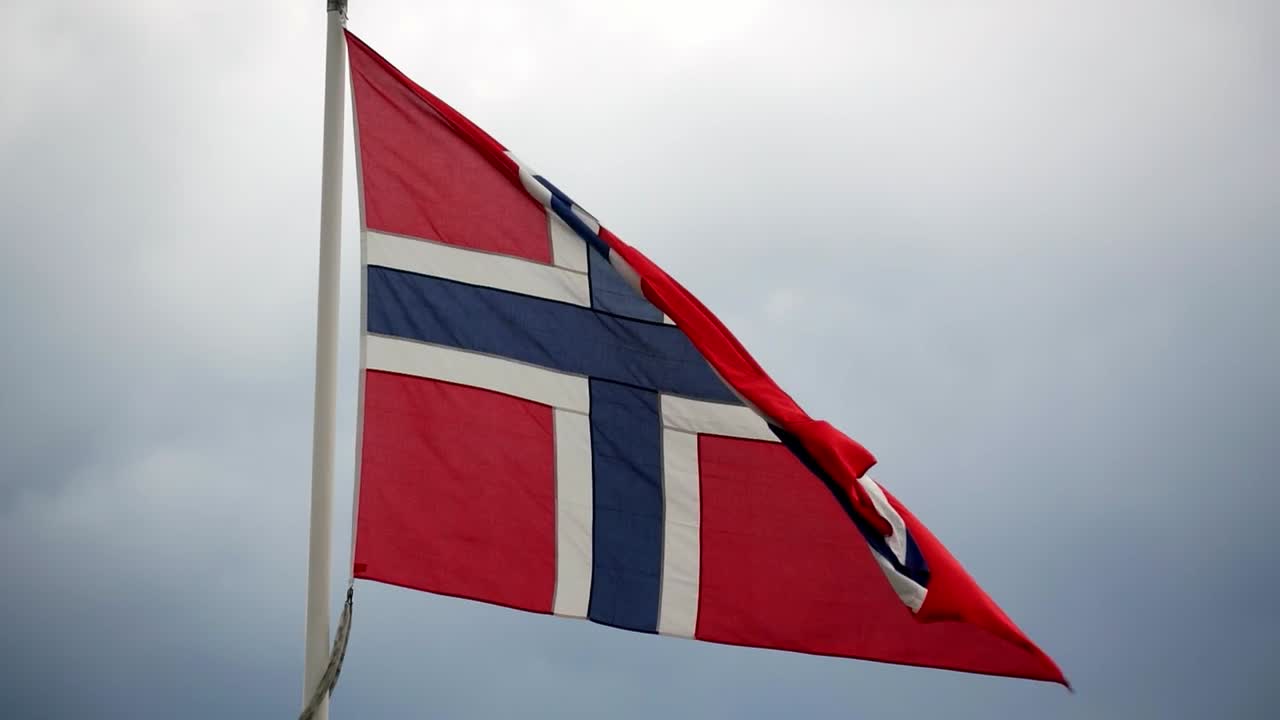 Norwegian flag fluttering in the breeze
