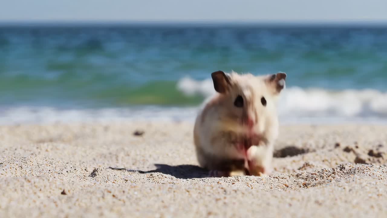 해변에 있는 귀여운 햄스터