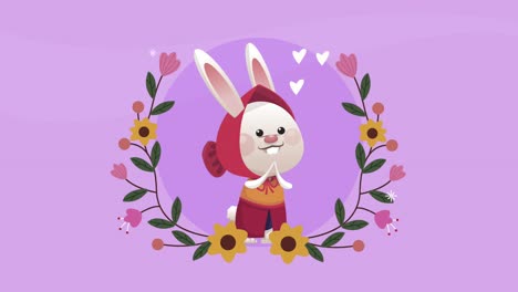 feliz celebración de pascua con conejo en un marco floral