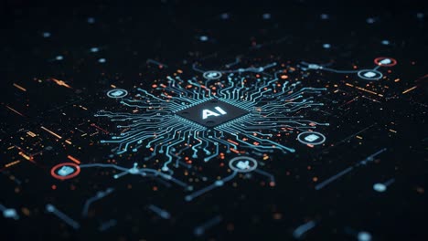 an intricate visualization of artificial intelligence with a central hub and radiating connections, highlighting the integration of advanced technology in modern systems