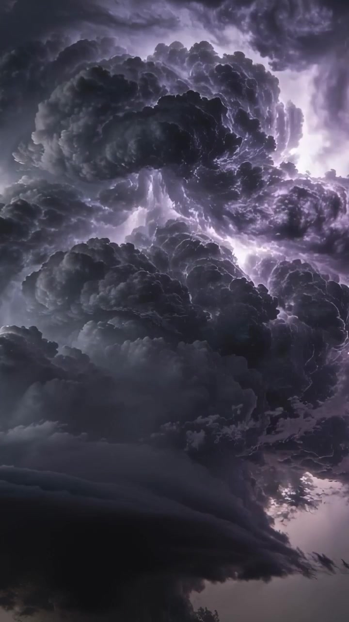 Video vertical: Relámpago interno pulsante iluminando una nube, mostrando la base inferior, con un rayo bifurcado al anochecer.
